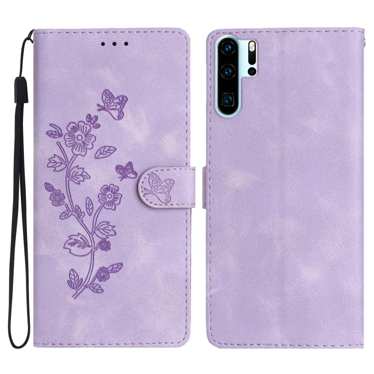 Flower Butterfly Embossing Pattern Leather Phone Case, For Huawei P30 lite, For Huawei P30 Pro, For Huawei P30