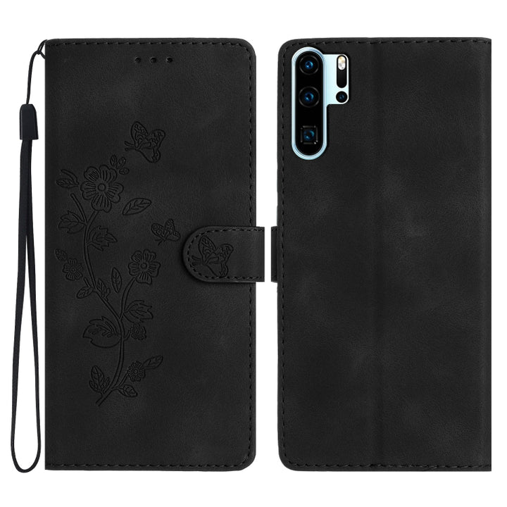 Flower Butterfly Embossing Pattern Leather Phone Case, For Huawei P30 lite, For Huawei P30 Pro, For Huawei P30