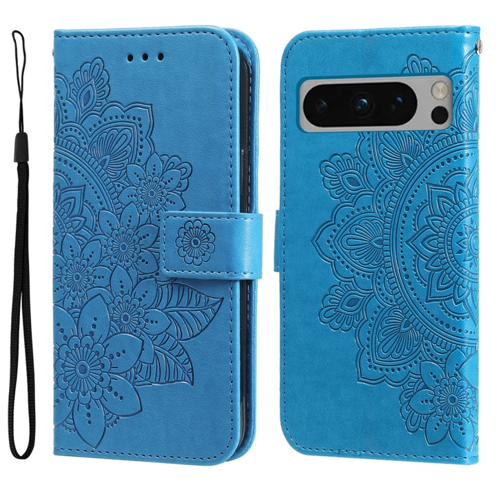 Seven-petal Flowers Embossing Leather Phone Case, For Google Pixel 9a, For Google Pixel 9 Pro, For Google Pixel 9, For Google Pixel 8a, For Google Pixel 8 Pro, For Google Pixel 8