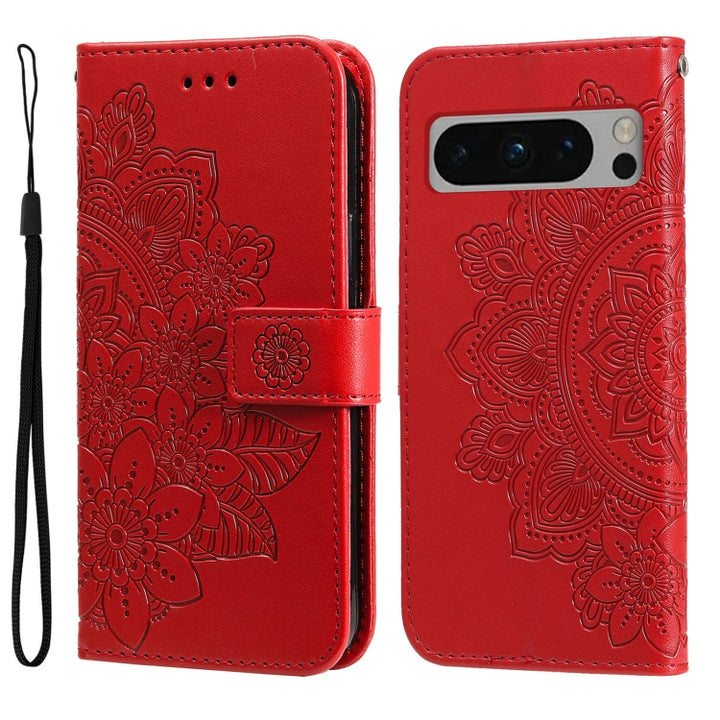 Seven-petal Flowers Embossing Leather Phone Case, For Google Pixel 9a, For Google Pixel 9 Pro, For Google Pixel 9, For Google Pixel 8a, For Google Pixel 8 Pro, For Google Pixel 8