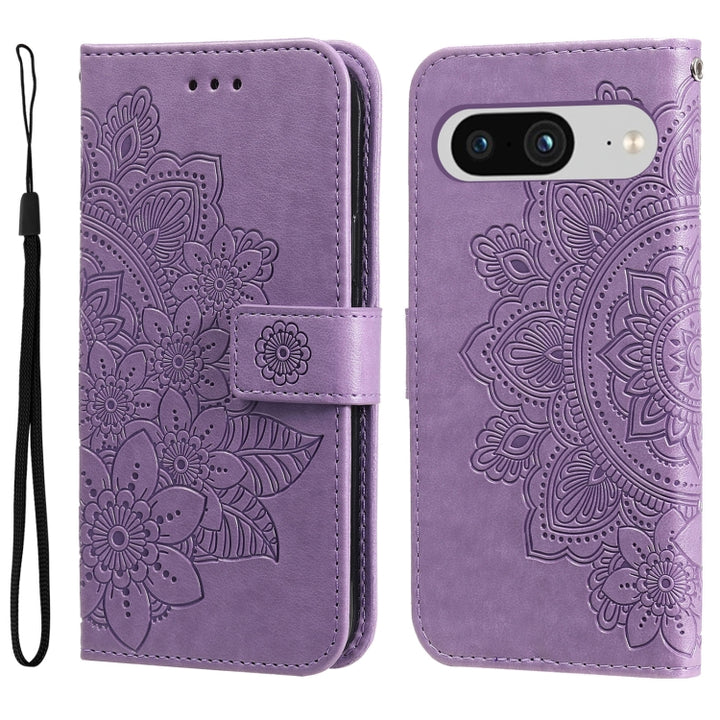 Seven-petal Flowers Embossing Leather Phone Case, For Google Pixel 9a, For Google Pixel 9 Pro, For Google Pixel 9, For Google Pixel 8a, For Google Pixel 8 Pro, For Google Pixel 8