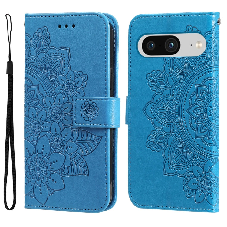 Seven-petal Flowers Embossing Leather Phone Case, For Google Pixel 9a, For Google Pixel 9 Pro, For Google Pixel 9, For Google Pixel 8a, For Google Pixel 8 Pro, For Google Pixel 8