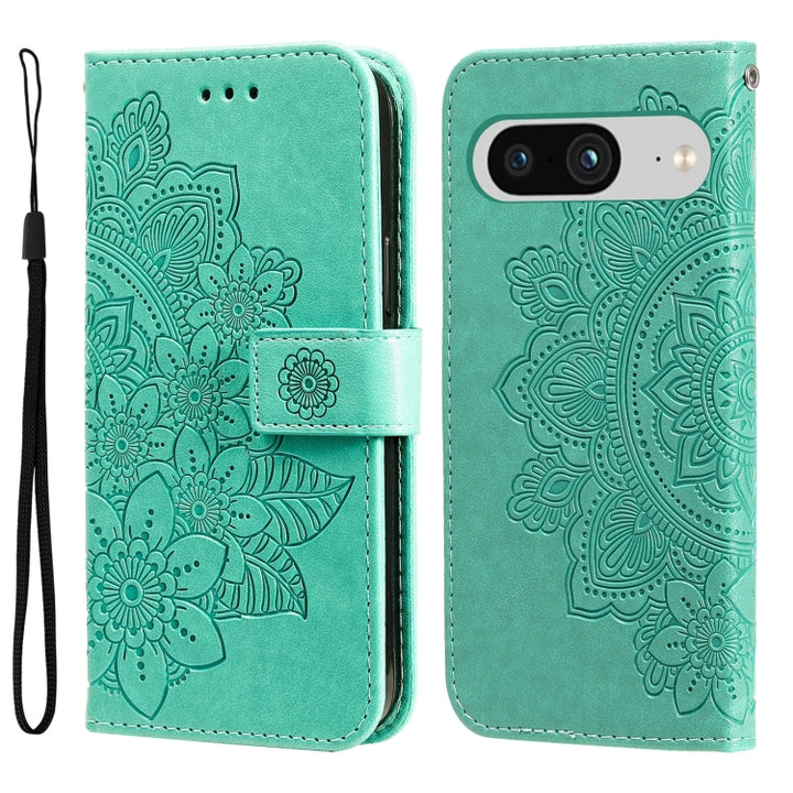 Seven-petal Flowers Embossing Leather Phone Case, For Google Pixel 9a, For Google Pixel 9 Pro, For Google Pixel 9, For Google Pixel 8a, For Google Pixel 8 Pro, For Google Pixel 8