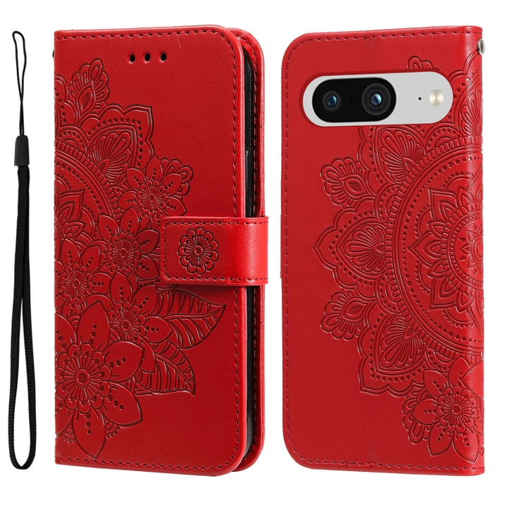 Seven-petal Flowers Embossing Leather Phone Case, For Google Pixel 9a, For Google Pixel 9 Pro, For Google Pixel 9, For Google Pixel 8a, For Google Pixel 8 Pro, For Google Pixel 8