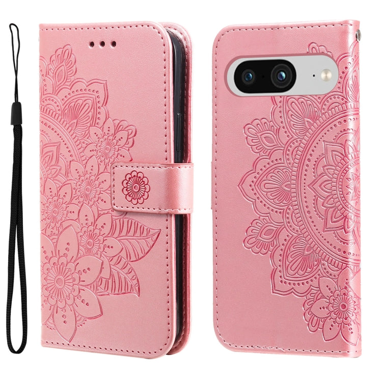 Seven-petal Flowers Embossing Leather Phone Case, For Google Pixel 9a, For Google Pixel 9 Pro, For Google Pixel 9, For Google Pixel 8a, For Google Pixel 8 Pro, For Google Pixel 8