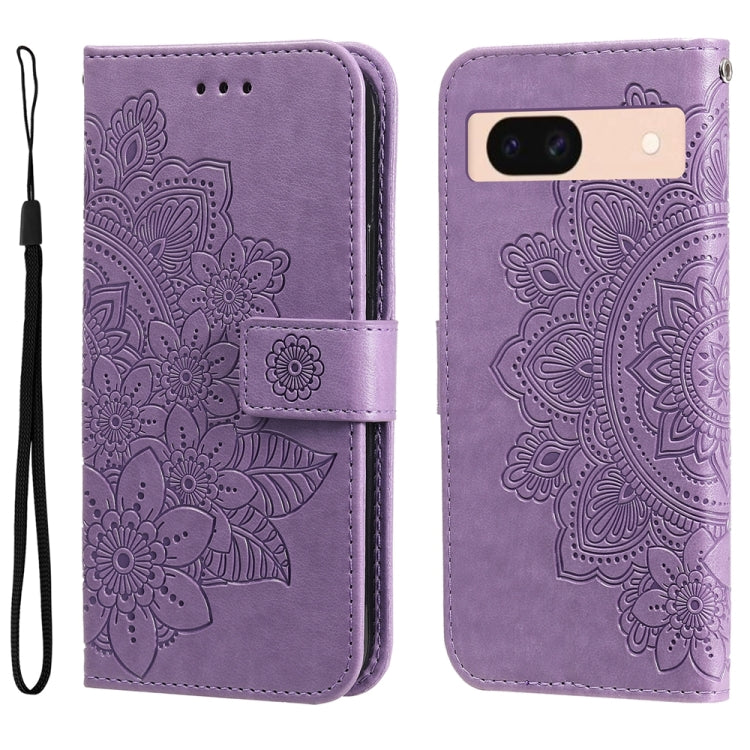 Seven-petal Flowers Embossing Leather Phone Case, For Google Pixel 9a, For Google Pixel 9 Pro, For Google Pixel 9, For Google Pixel 8a, For Google Pixel 8 Pro, For Google Pixel 8