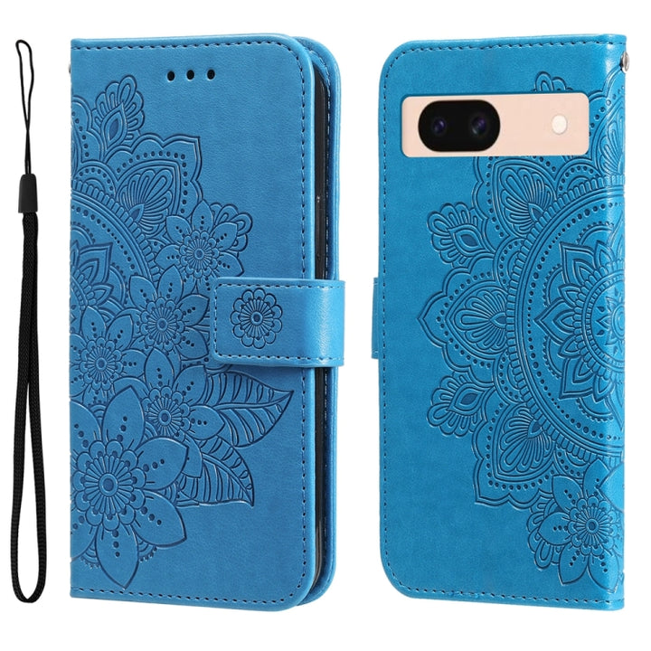 Seven-petal Flowers Embossing Leather Phone Case, For Google Pixel 9a, For Google Pixel 9 Pro, For Google Pixel 9, For Google Pixel 8a, For Google Pixel 8 Pro, For Google Pixel 8