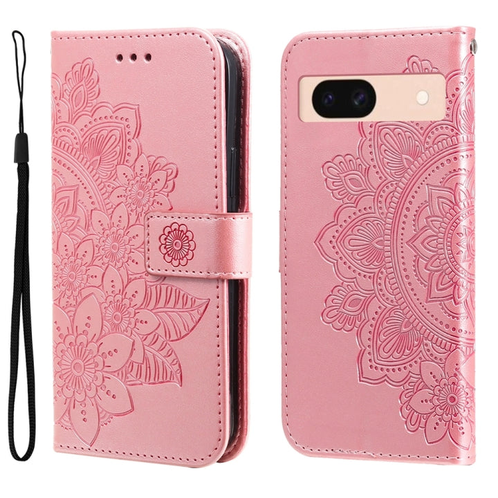 Seven-petal Flowers Embossing Leather Phone Case, For Google Pixel 9a, For Google Pixel 9 Pro, For Google Pixel 9, For Google Pixel 8a, For Google Pixel 8 Pro, For Google Pixel 8