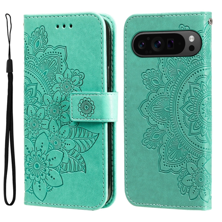 Seven-petal Flowers Embossing Leather Phone Case, For Google Pixel 9a, For Google Pixel 9 Pro, For Google Pixel 9, For Google Pixel 8a, For Google Pixel 8 Pro, For Google Pixel 8