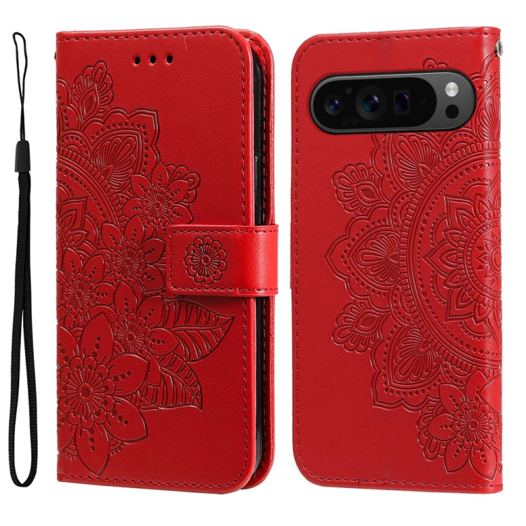 Seven-petal Flowers Embossing Leather Phone Case, For Google Pixel 9a, For Google Pixel 9 Pro, For Google Pixel 9, For Google Pixel 8a, For Google Pixel 8 Pro, For Google Pixel 8