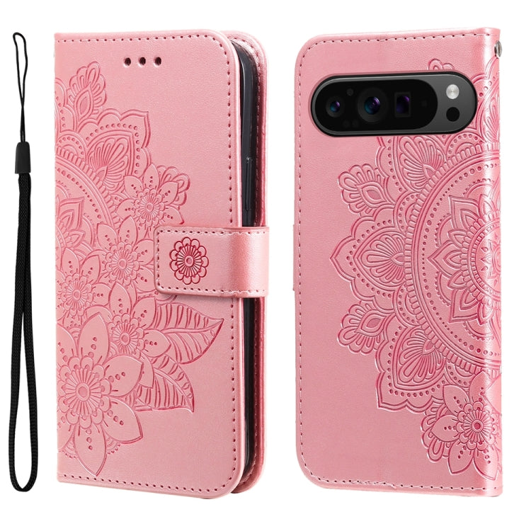 Seven-petal Flowers Embossing Leather Phone Case, For Google Pixel 9a, For Google Pixel 9 Pro, For Google Pixel 9, For Google Pixel 8a, For Google Pixel 8 Pro, For Google Pixel 8