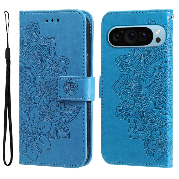 Seven-petal Flowers Embossing Leather Phone Case, For Google Pixel 9a, For Google Pixel 9 Pro, For Google Pixel 9, For Google Pixel 8a, For Google Pixel 8 Pro, For Google Pixel 8