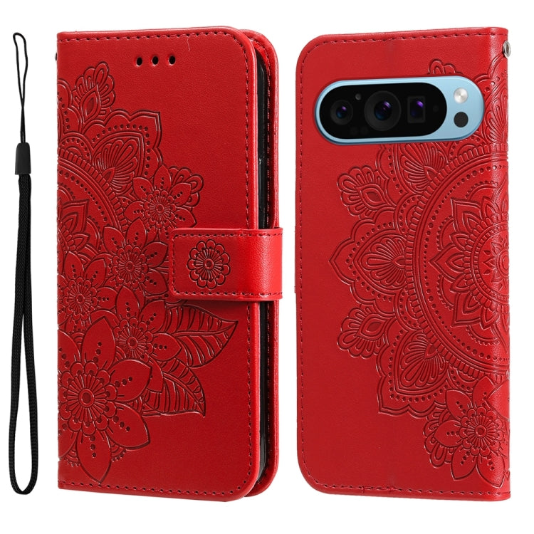 Seven-petal Flowers Embossing Leather Phone Case, For Google Pixel 9a, For Google Pixel 9 Pro, For Google Pixel 9, For Google Pixel 8a, For Google Pixel 8 Pro, For Google Pixel 8