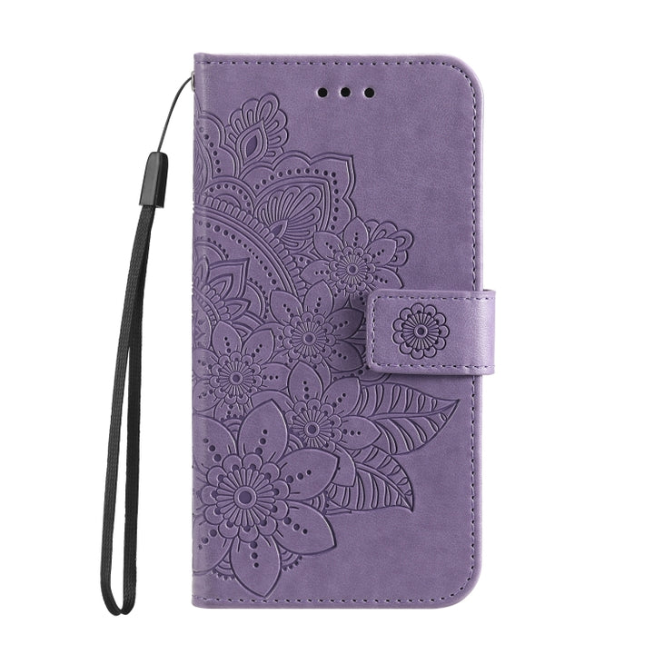 Seven-petal Flowers Embossing Leather Phone Case, For Google Pixel 9a, For Google Pixel 9 Pro, For Google Pixel 9, For Google Pixel 8a, For Google Pixel 8 Pro, For Google Pixel 8