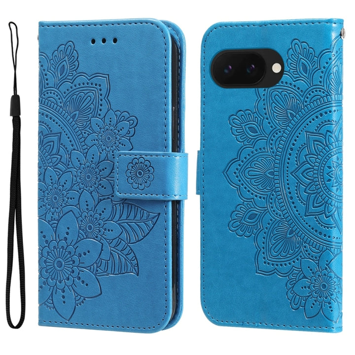 Seven-petal Flowers Embossing Leather Phone Case, For Google Pixel 9a, For Google Pixel 9 Pro, For Google Pixel 9, For Google Pixel 8a, For Google Pixel 8 Pro, For Google Pixel 8