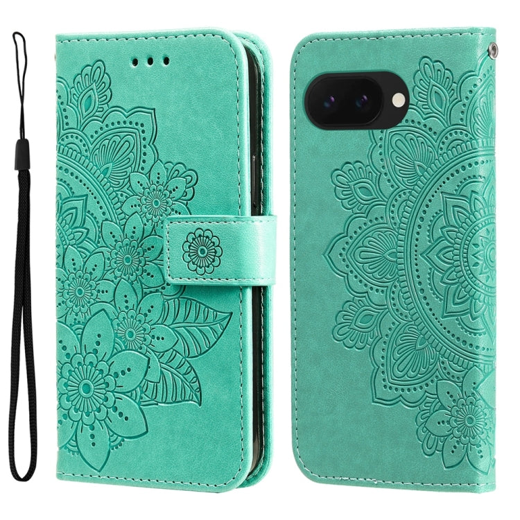 Seven-petal Flowers Embossing Leather Phone Case, For Google Pixel 9a, For Google Pixel 9 Pro, For Google Pixel 9, For Google Pixel 8a, For Google Pixel 8 Pro, For Google Pixel 8