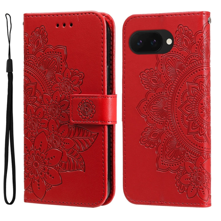 Seven-petal Flowers Embossing Leather Phone Case, For Google Pixel 9a, For Google Pixel 9 Pro, For Google Pixel 9, For Google Pixel 8a, For Google Pixel 8 Pro, For Google Pixel 8