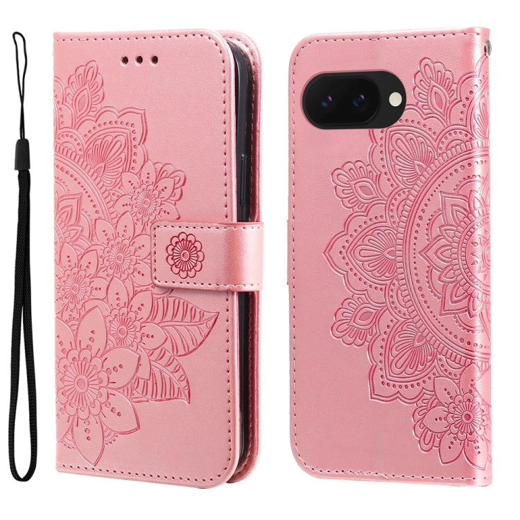 Seven-petal Flowers Embossing Leather Phone Case, For Google Pixel 9a, For Google Pixel 9 Pro, For Google Pixel 9, For Google Pixel 8a, For Google Pixel 8 Pro, For Google Pixel 8