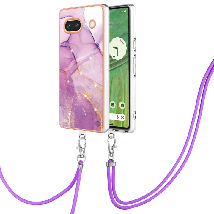 Electroplating Marble Dual-side IMD Phone Case with Lanyard, For Google Pixel 7a, For Google Pixel 6a