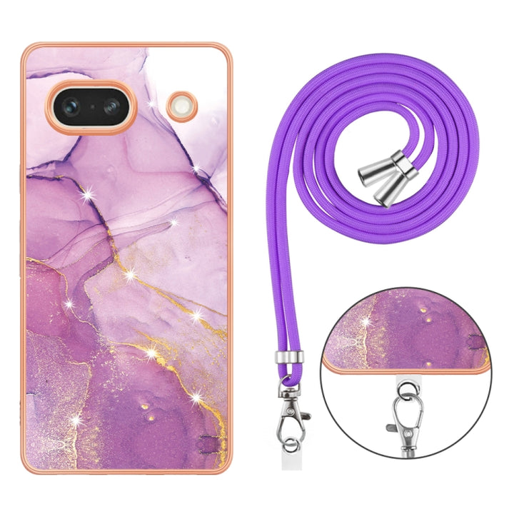 Electroplating Marble Dual-side IMD Phone Case with Lanyard, For Google Pixel 7a, For Google Pixel 6a