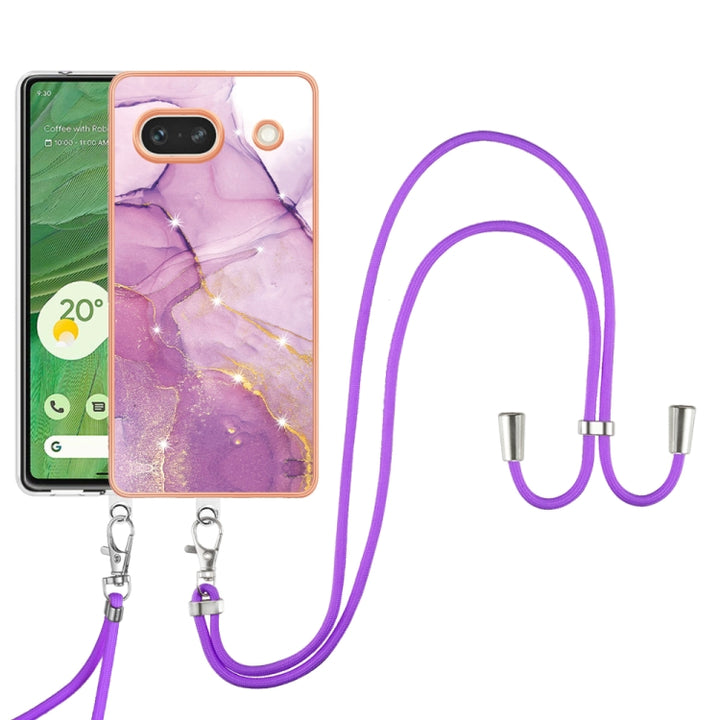 Electroplating Marble Dual-side IMD Phone Case with Lanyard, For Google Pixel 7a, For Google Pixel 6a