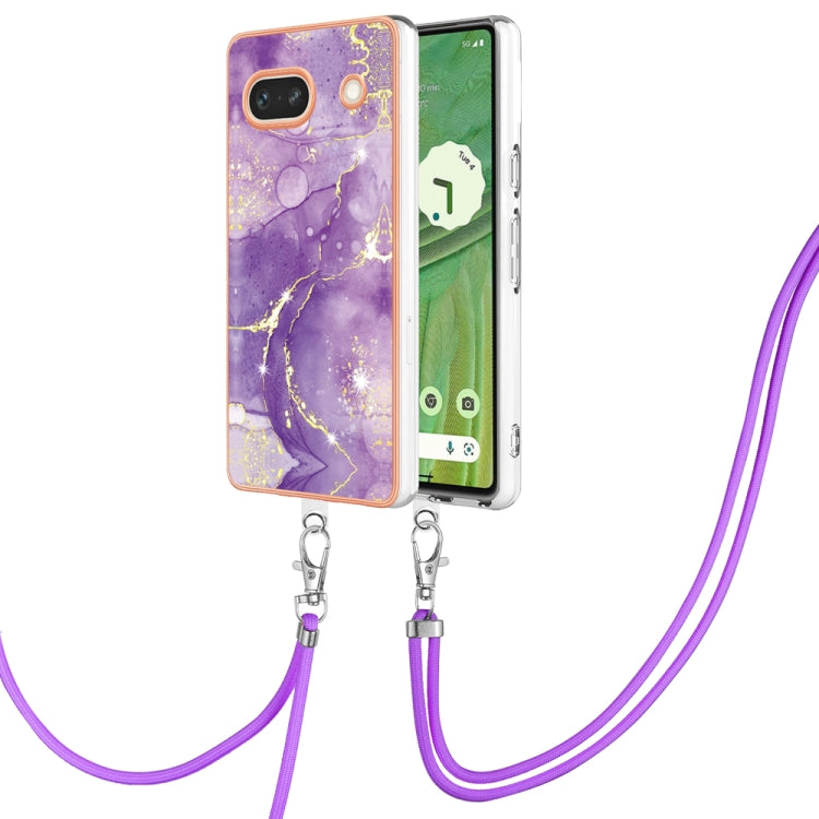 Electroplating Marble Dual-side IMD Phone Case with Lanyard, For Google Pixel 7a, For Google Pixel 6a