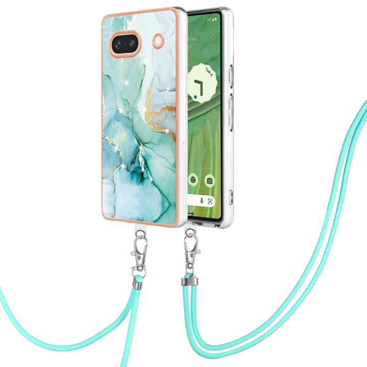 Electroplating Marble Dual-side IMD Phone Case with Lanyard, For Google Pixel 7a, For Google Pixel 6a