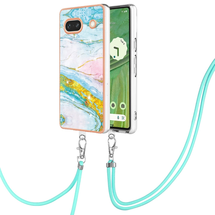 Electroplating Marble Dual-side IMD Phone Case with Lanyard, For Google Pixel 7a, For Google Pixel 6a