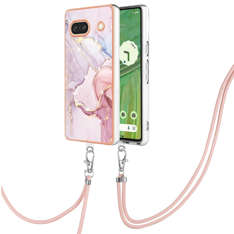 Electroplating Marble Dual-side IMD Phone Case with Lanyard, For Google Pixel 7a, For Google Pixel 6a