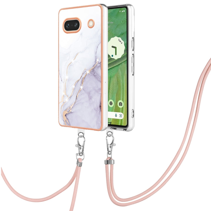 Electroplating Marble Dual-side IMD Phone Case with Lanyard, For Google Pixel 7a, For Google Pixel 6a