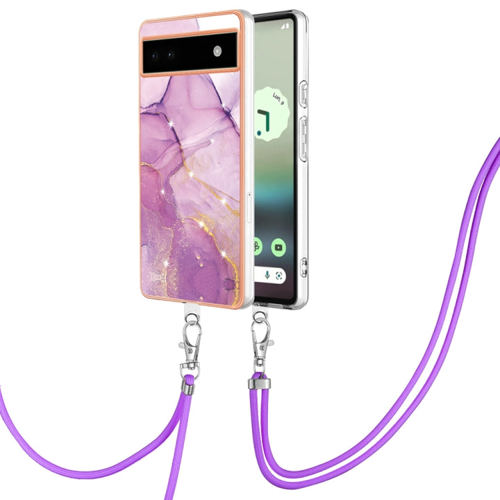 Electroplating Marble Dual-side IMD Phone Case with Lanyard, For Google Pixel 7a, For Google Pixel 6a