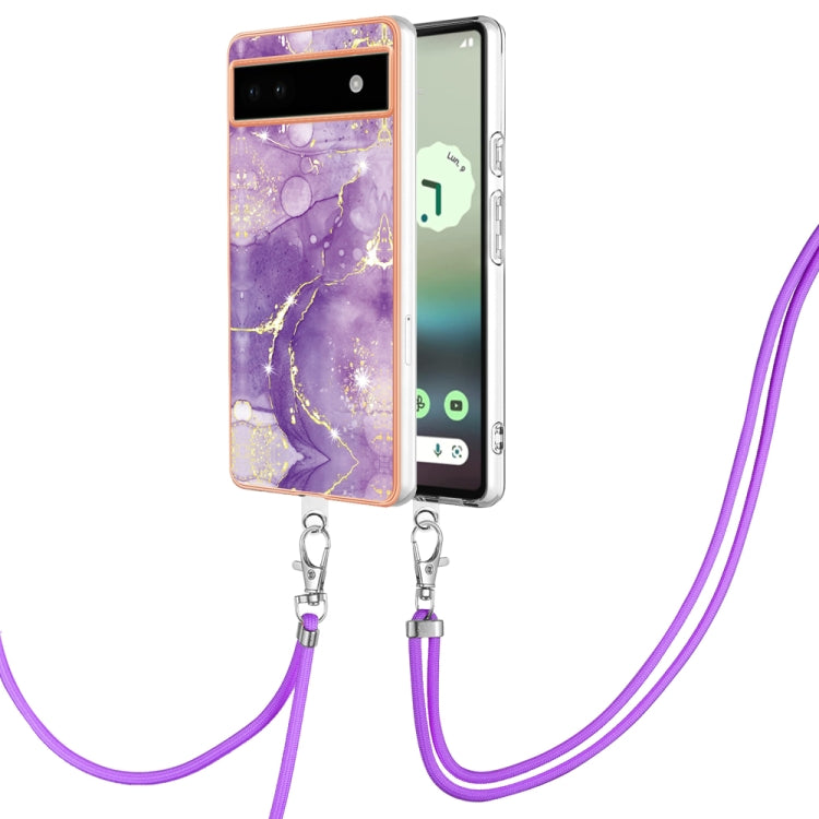 Electroplating Marble Dual-side IMD Phone Case with Lanyard, For Google Pixel 7a, For Google Pixel 6a