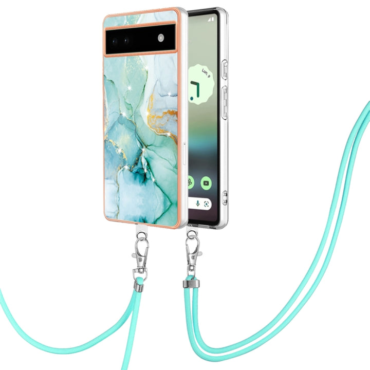 Electroplating Marble Dual-side IMD Phone Case with Lanyard, For Google Pixel 7a, For Google Pixel 6a