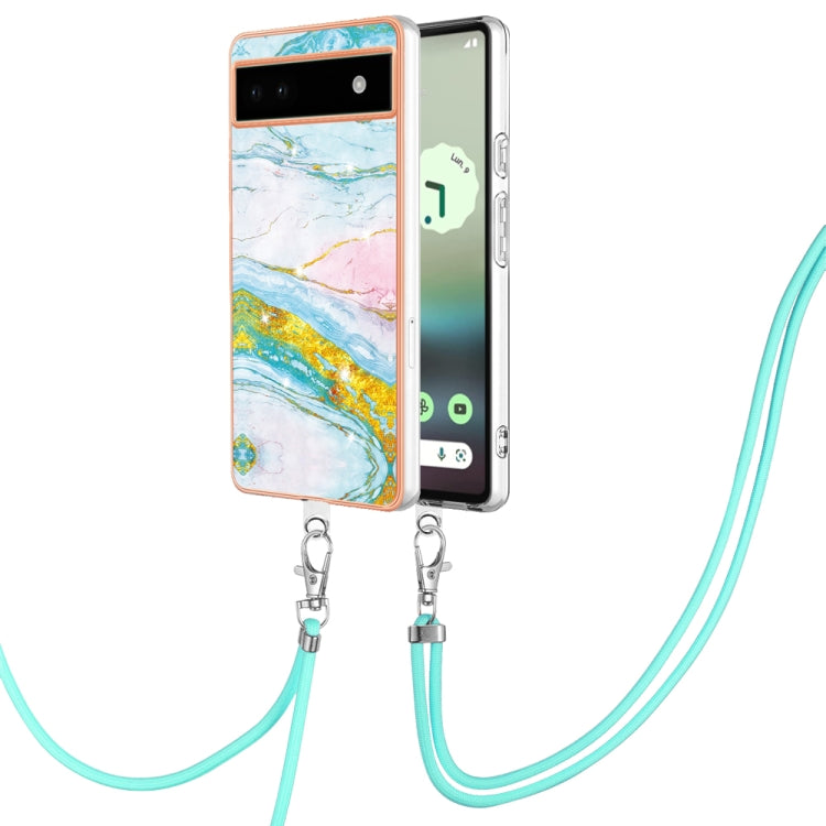 Electroplating Marble Dual-side IMD Phone Case with Lanyard, For Google Pixel 7a, For Google Pixel 6a