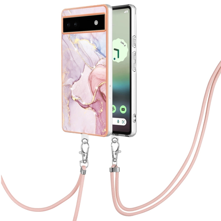 Electroplating Marble Dual-side IMD Phone Case with Lanyard, For Google Pixel 7a, For Google Pixel 6a