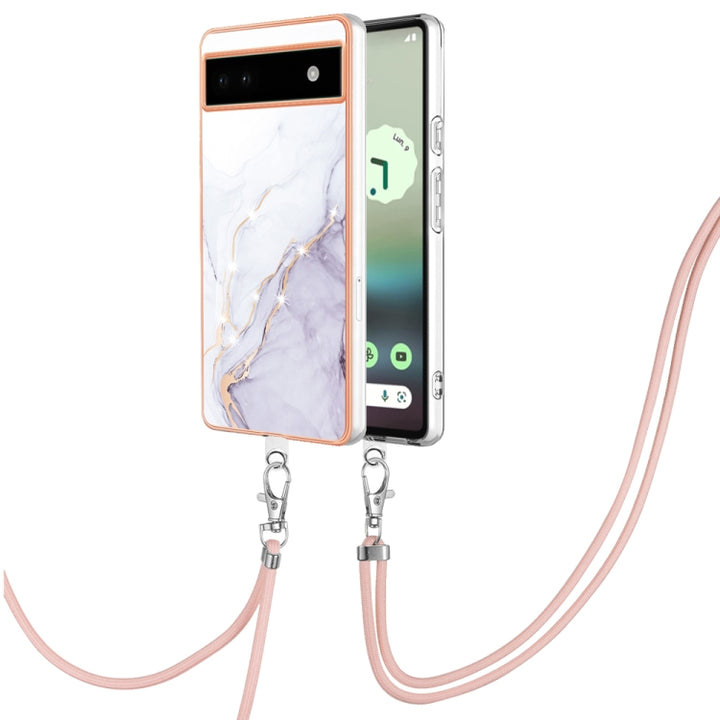 Electroplating Marble Dual-side IMD Phone Case with Lanyard, For Google Pixel 7a, For Google Pixel 6a