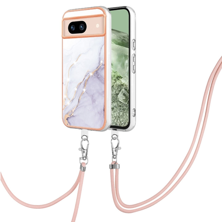 Electroplating Marble Dual-side IMD Phone Case with Lanyard, For Google Pixel 9 Pro XL, For Google Pixel 9 / 9 Pro, For Google Pixel 8a, For Google Pixel 8 Pro, For Google Pixel 8