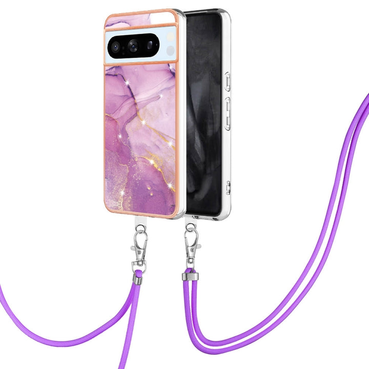 Electroplating Marble Dual-side IMD Phone Case with Lanyard, For Google Pixel 9 Pro XL, For Google Pixel 9 / 9 Pro, For Google Pixel 8a, For Google Pixel 8 Pro, For Google Pixel 8