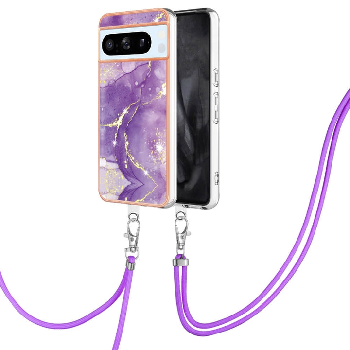 Electroplating Marble Dual-side IMD Phone Case with Lanyard, For Google Pixel 9 Pro XL, For Google Pixel 9 / 9 Pro, For Google Pixel 8a, For Google Pixel 8 Pro, For Google Pixel 8