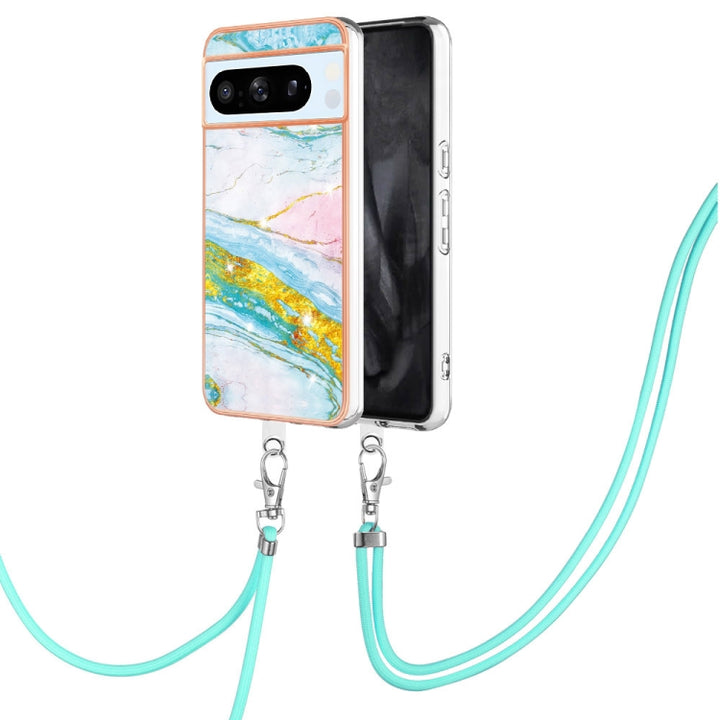 Electroplating Marble Dual-side IMD Phone Case with Lanyard, For Google Pixel 9 Pro XL, For Google Pixel 9 / 9 Pro, For Google Pixel 8a, For Google Pixel 8 Pro, For Google Pixel 8