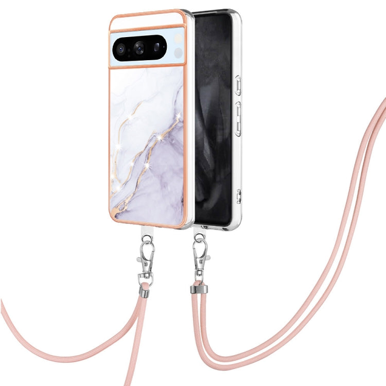 Electroplating Marble Dual-side IMD Phone Case with Lanyard, For Google Pixel 9 Pro XL, For Google Pixel 9 / 9 Pro, For Google Pixel 8a, For Google Pixel 8 Pro, For Google Pixel 8