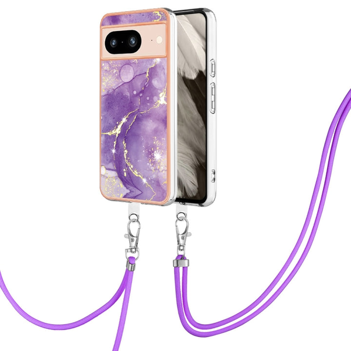 Electroplating Marble Dual-side IMD Phone Case with Lanyard, For Google Pixel 9 Pro XL, For Google Pixel 9 / 9 Pro, For Google Pixel 8a, For Google Pixel 8 Pro, For Google Pixel 8