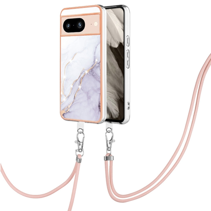 Electroplating Marble Dual-side IMD Phone Case with Lanyard, For Google Pixel 9 Pro XL, For Google Pixel 9 / 9 Pro, For Google Pixel 8a, For Google Pixel 8 Pro, For Google Pixel 8