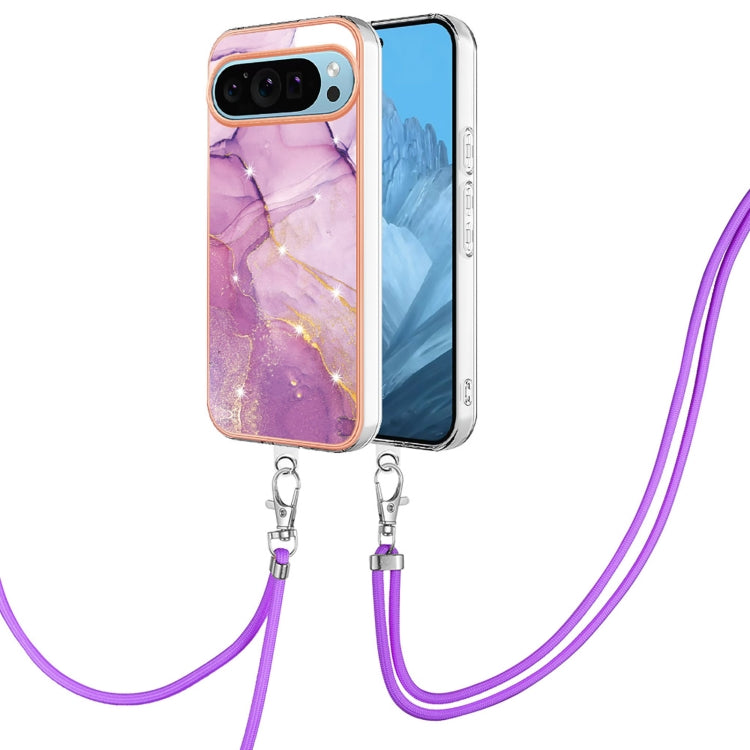 Electroplating Marble Dual-side IMD Phone Case with Lanyard, For Google Pixel 9 Pro XL, For Google Pixel 9 / 9 Pro, For Google Pixel 8a, For Google Pixel 8 Pro, For Google Pixel 8