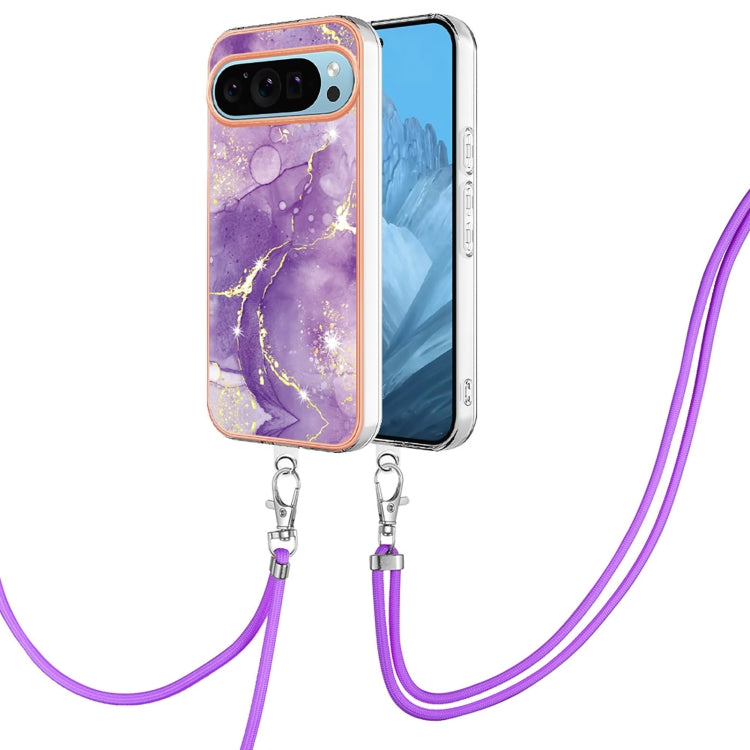 Electroplating Marble Dual-side IMD Phone Case with Lanyard, For Google Pixel 9 Pro XL, For Google Pixel 9 / 9 Pro, For Google Pixel 8a, For Google Pixel 8 Pro, For Google Pixel 8