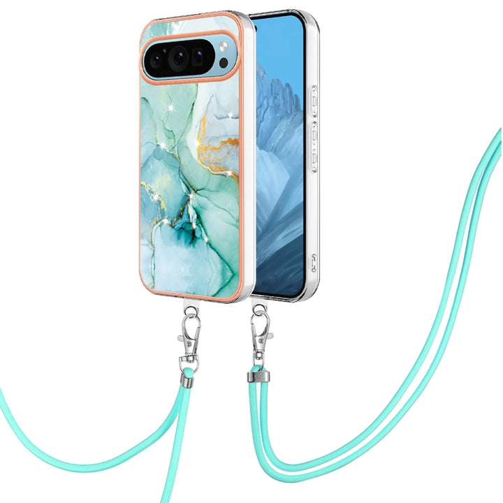 Electroplating Marble Dual-side IMD Phone Case with Lanyard, For Google Pixel 9 Pro XL, For Google Pixel 9 / 9 Pro, For Google Pixel 8a, For Google Pixel 8 Pro, For Google Pixel 8