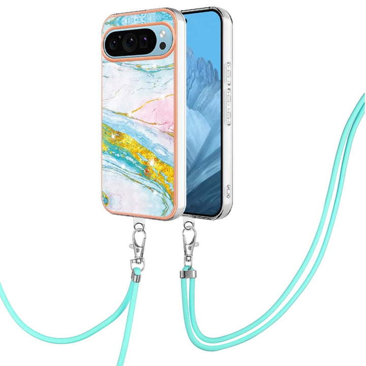 Electroplating Marble Dual-side IMD Phone Case with Lanyard, For Google Pixel 9 Pro XL, For Google Pixel 9 / 9 Pro, For Google Pixel 8a, For Google Pixel 8 Pro, For Google Pixel 8