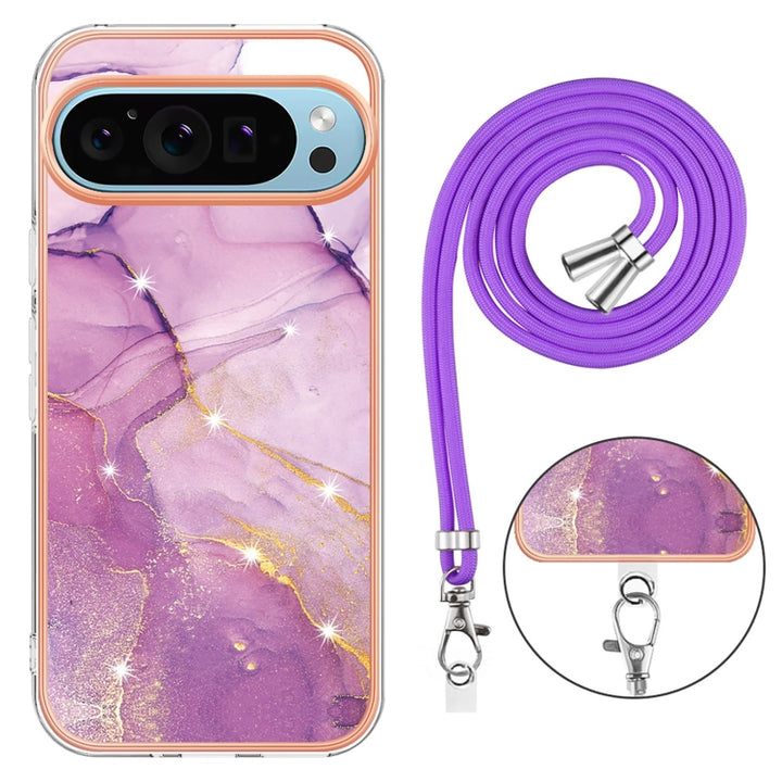 Electroplating Marble Dual-side IMD Phone Case with Lanyard, For Google Pixel 9 Pro XL, For Google Pixel 9 / 9 Pro, For Google Pixel 8a, For Google Pixel 8 Pro, For Google Pixel 8