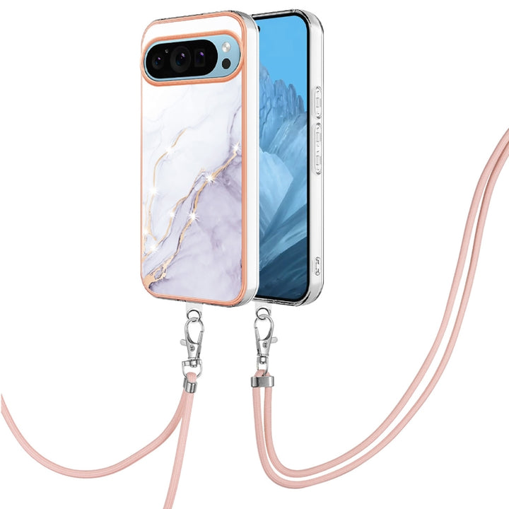 Electroplating Marble Dual-side IMD Phone Case with Lanyard, For Google Pixel 9 Pro XL, For Google Pixel 9 / 9 Pro, For Google Pixel 8a, For Google Pixel 8 Pro, For Google Pixel 8