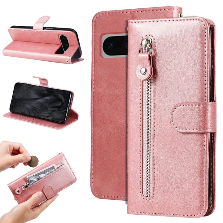 Fashion Calf Texture Zipper Leather Phone Case, For Google Pixel 9a, For Google Pixel 9 Pro, For Google Pixel 9, For Google Pixel 8a, For Google Pixel 8 Pro, For Google Pixel 8